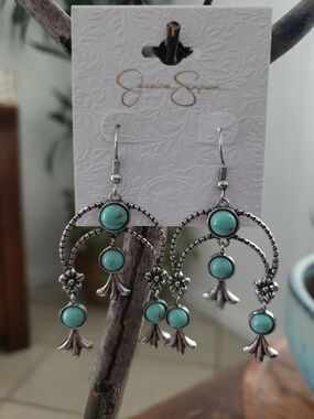 Jessica Simpson Turquoise Silver Dangle Earrings
